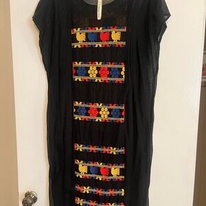 Uncle Frank Sheer Black Midi Dress with Vibrant Embroidery